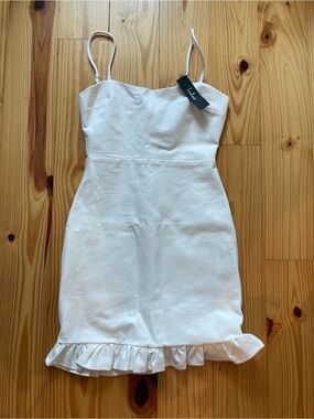 Lulu's White Spaghetti Strap Mini Dress with Ruffle Hem